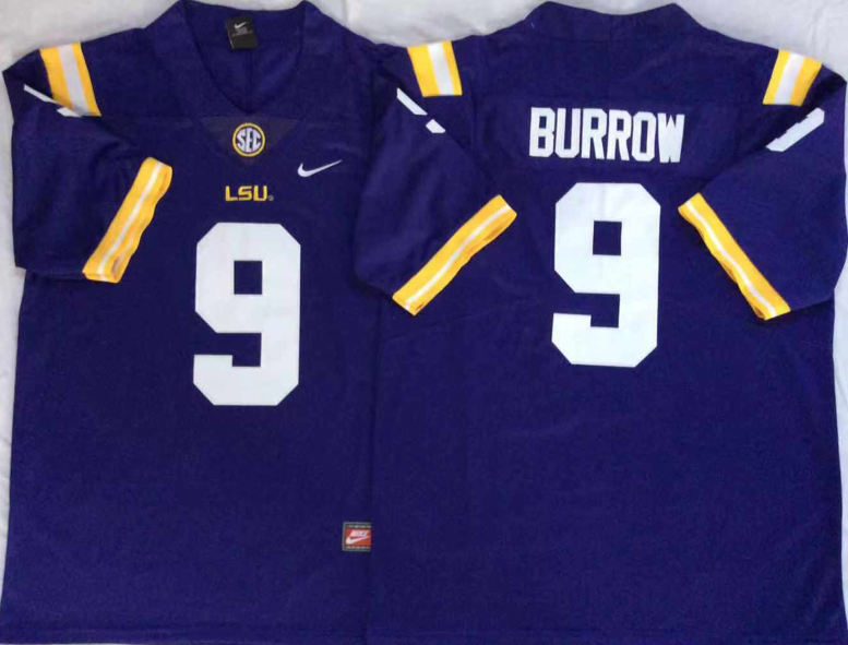 NCAA Men LSU Tigers Purple 9 BURROW